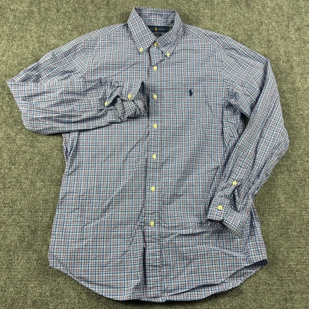 Ralph Lauren Button Down‎ Shirt Mens M Blue Purple Plaid Classic Fit Long Sleeve